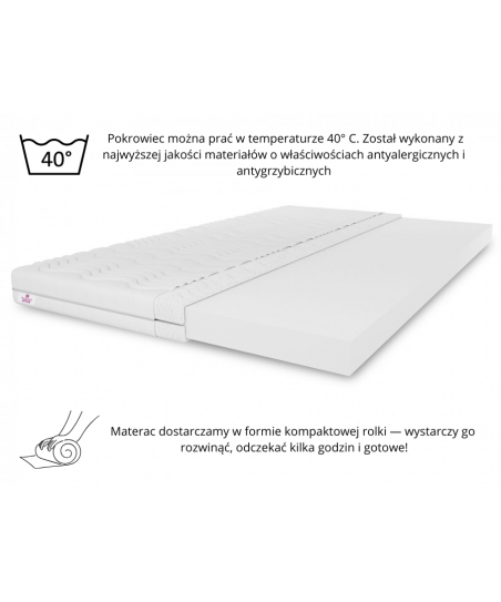 Materac nawierzchniowy TOP5 80x200x5 topper, nakładka na łóżko, H3/H4, średnio twardy, twardy, dwustronny, antyalergiczny