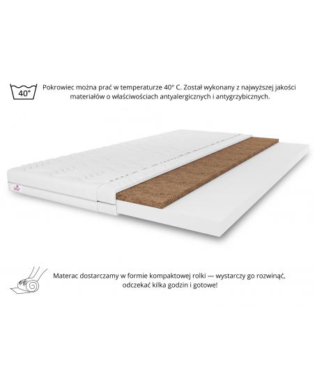 Materac nawierzchniowy TOP5 KOKOS 140x200x5 topper, nakładka na łóżko, H3/H4, średnio twardy, twardy, dwustronny, antyalergiczny
