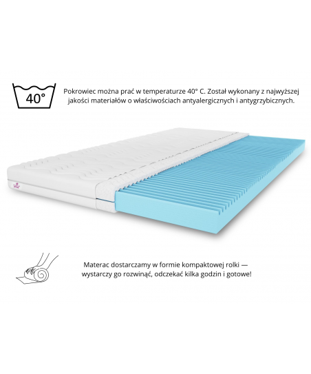 Materac nawierzchniowy masujący 120x200x8 topper, nakładka na łóżko, H3 średnio twardy, profilowany, dwustronny, antyalergiczny