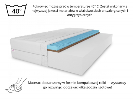 Materac piankowy 160x200 TWIST H3/H4, 15cm, pianka T25, z kokosem, antyalergiczny, dwustronny