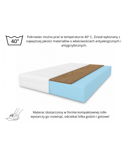 Materac dwustronny piankowo-kokosowy SILWER 120x200x20 – pianka T25, kokos, średnio-twardy/twardy, antyalergiczny, H3/H4
