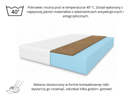 Materac piankowo kokosowy 160x200 SILWER H3/H4, antyalergiczny, pianka T25, wys. 20cm