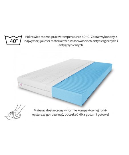 Materac piankowy NATURAL 140x200x10 – pianka T25, masujący, dwustronny, H3 średnio twardy, 7 stref
