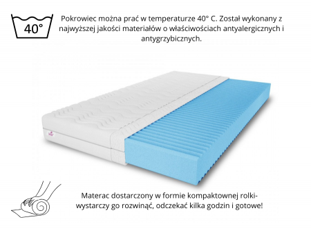 Materac piankowy 100x200 NATURAL H3, 10cm, pianka T25, masujący, dwustronny, 7 stref