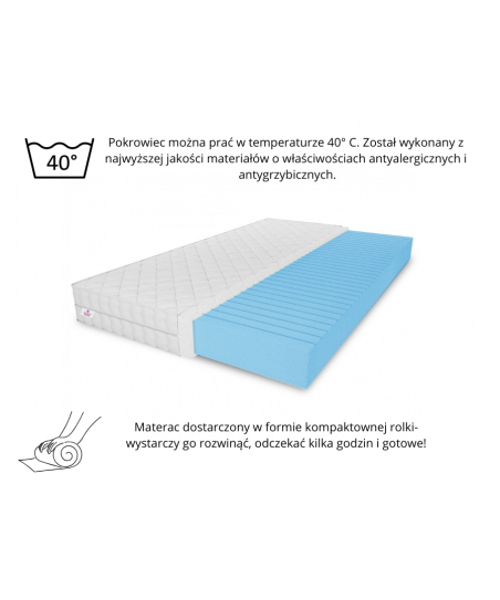 Materac piankowy OLIVIA 100x200x10 – pianka T25, masujący, dwustronny, H3 średnio twardy, 7 stref, przewiewny