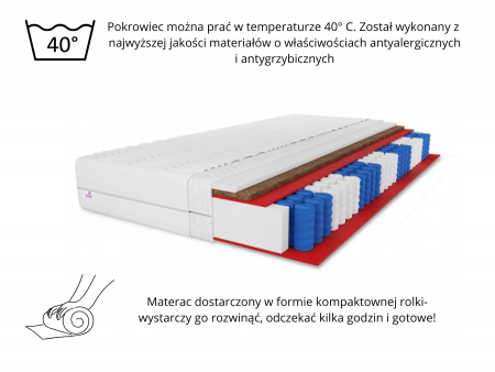 Materac kieszeniowy 160x200 LAMBADA KOKOS H4, 22cm, antyalergiczny, pianka T25, pocket