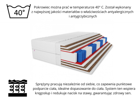Materac kieszeniowy 180x200 PLUS SIZE COMBO H5, 31cm, kokos, pocket, dwustronny