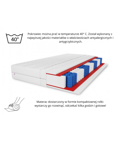 Materac kieszeniowy SALSA POCKET  100x200x24 H3/H3 – średnio-twardy, dwustronny, sprężysty, antyalergiczny