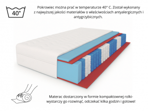 Materac kieszeniowy 160x200 LAMBADA H3, 7 stref, antyalergiczny, pianka T25, pocket, wys. 15cm 1