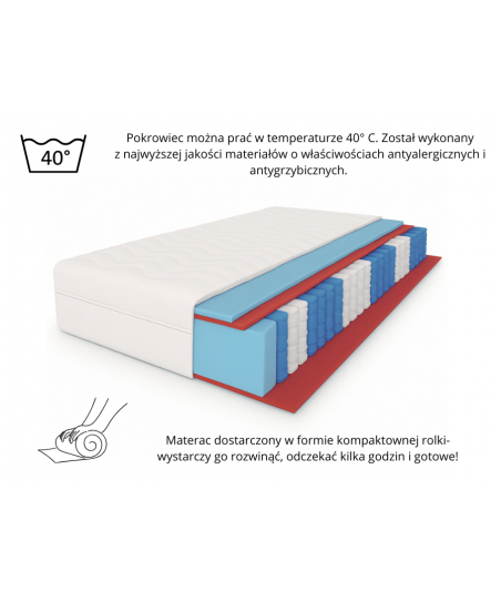 Materac kieszeniowy LAMBADA 120x200x21 H3 – średnio twardy, 7 stref, antyalergiczny, pianka T25, pocket