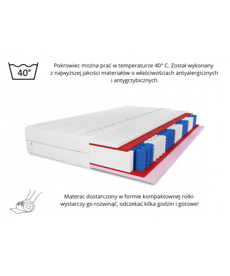 Materac kieszeniowy CAILANO 140x200x25 – visco, pocket, 7 stref, dwustronny, antyalergiczny H3 – średnio twardy