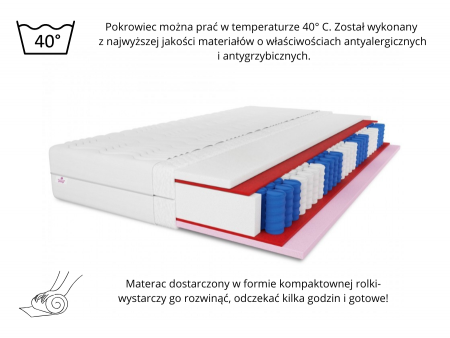 Materac kieszeniowy 160x200 CAILANO H3, 25cm, visco, pocket, pianka, antyalergiczny