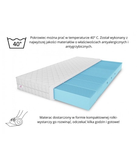 Materac piankowy NICOLE 80x200x10 – pianka T25, masujący, dwustronny, H3 średnio twardy, 7 stref, przewiewny