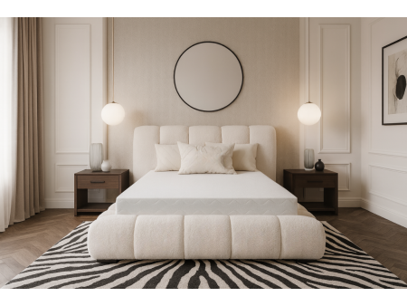 Nowoczesne łóżko tapicerowane do sypialni CLOUD SOFT ze stelażem i pojemnikiem na pościel