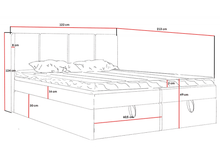 Łóżko kontynentalne ALMA BOX z wbudowanym materacem i pojemnikami na pościel