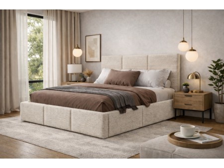 Łóżko Chicago – tkanina sztruks | Nowoczesne łóżko tapicerowane z pojemnikiem