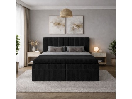 Łóżko kontynentalne z materacem NERO BOX SZTRUKS i pojemnikami na pościel