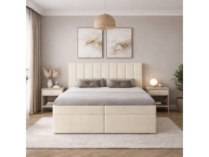Łóżko kontynentalne z materacem NERO BOX SZTRUKS i pojemnikami na pościel