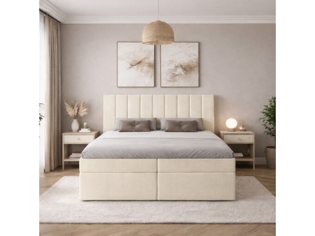 Łóżko kontynentalne z materacem NERO BOX SZTRUKS i pojemnikami na pościel