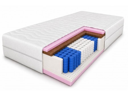 Materac kieszeniowy 200x200 COMFORT H3/H4, 7 stref, lateks, kokos, pocket, dwustronny, wys. 26cm