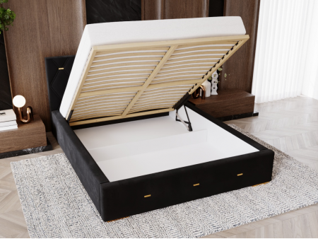 Łóżko tapicerowane do sypialni GOLDEN PREMIUM ze stelażem i pojemnikiem na pościel 2