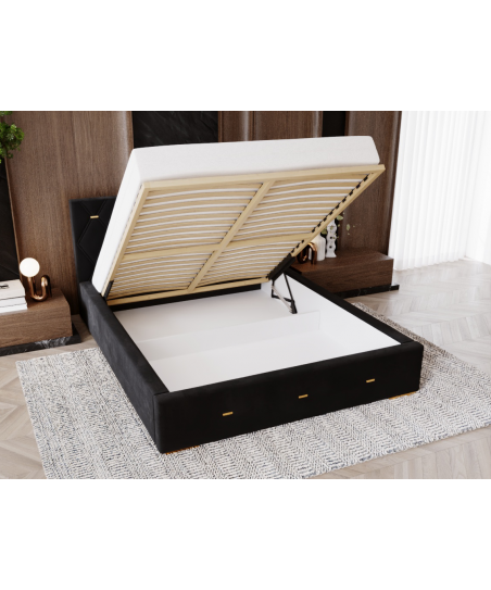 Łóżko tapicerowane sypialniane GOLDEN PREMIUM ze stelażem i pojemnikiem na pościel