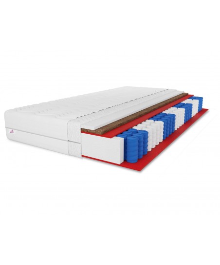 Materac kieszeniowy LAMBADA KOKOS 120x200x16 H4 – twardy, 7 stref, antyalergiczny, pianka T25, mata kokosowa, pocket