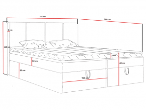 Łóżko kontynentalne MALMO z podnoszonym zagłowiem i wbudowanym materacem wymar 1