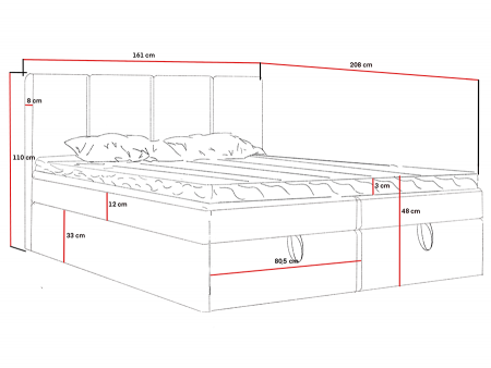 Łóżko kontynentalne MALMO z podnoszonym zagłowiem i wbudowanym materacem wymar 2