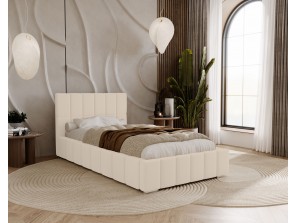 Łóżko tapicerowane do sypialni jednoosobowe ALMA ze stelażem i pojemnikiem na pościel 6