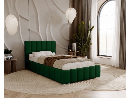 Łóżko tapicerowane do sypialni jednoosobowe ALMA ze stelażem i pojemnikiem na pościel 2