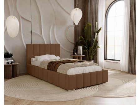 Łóżko tapicerowane do sypialni jednoosobowe ALMA ze stelażem i pojemnikiem na pościel