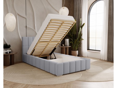Łóżko tapicerowane do sypialni jednoosobowe ALMA ze stelażem i pojemnikiem na pościel