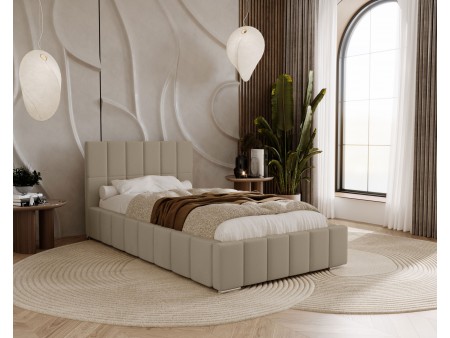 Łóżko tapicerowane do sypialni jednoosobowe ALMA ze stelażem i pojemnikiem na pościel