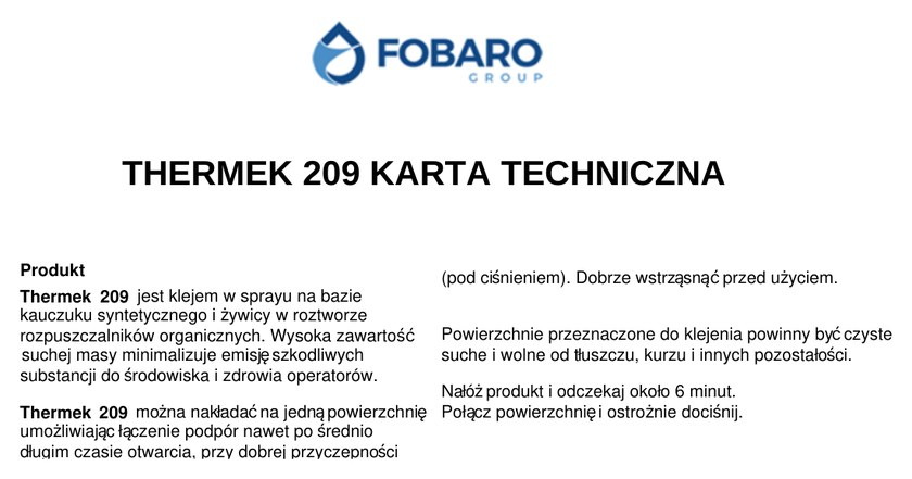 Karta techniczna kleju uzywanego do laczenia warstw materacy Marpur
