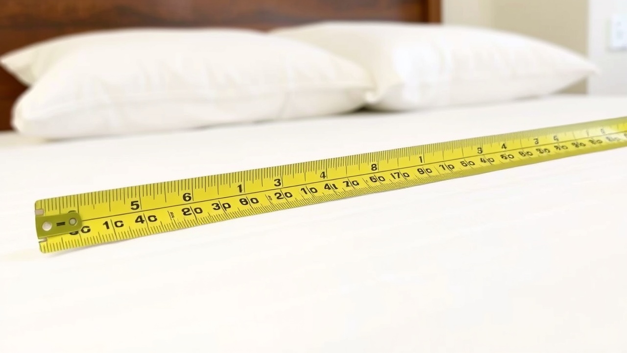 Miarka leżąca na łóżku, aby pokazać jego wymiary.