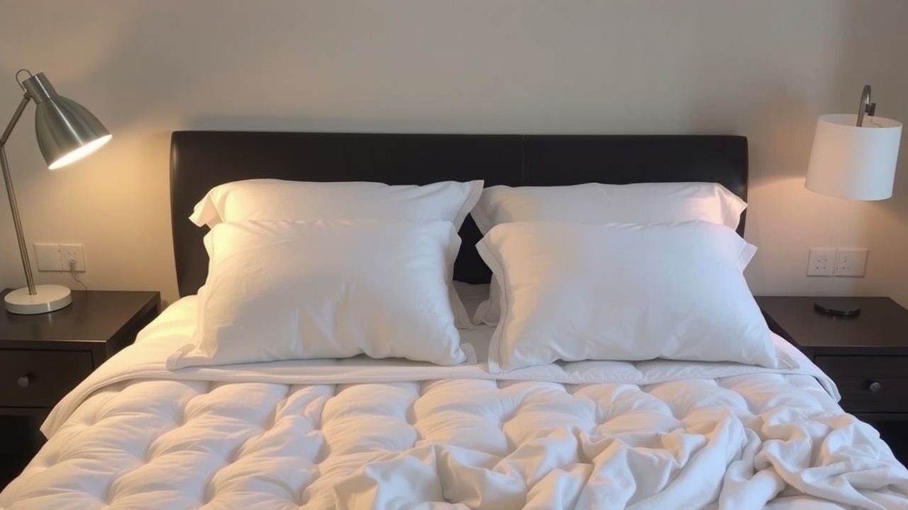 Przytulne łóżko z miękkim materacem i puszystymi poduszkami.