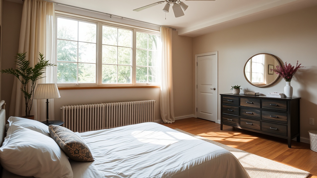 Przestronna sypialnia z naturalnym światłem wpadającym przez okno.